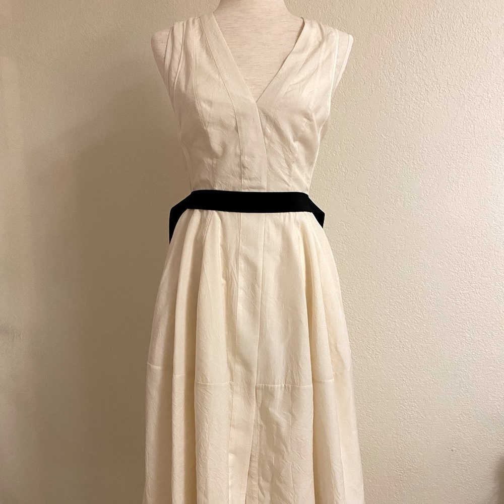 Cream wool dress with a detachable black belt
